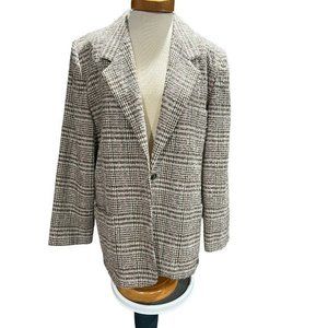 Vintage Evan Picone Womens Wool Tweed Blazer Jacket Long Sleeve Size 16 Beige‎